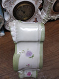 Vtg Gilbert Porcelain Wind Up Alarm Mantle Bedroom Clock White Floral Ceramic