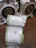 Vtg Gilbert Porcelain Wind Up Alarm Mantle Bedroom Clock White Floral Ceramic