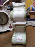 Vtg Gilbert Porcelain Wind Up Alarm Mantle Bedroom Clock White Floral Ceramic