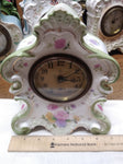 Vtg Gilbert Porcelain Wind Up Alarm Mantle Bedroom Clock White Floral Ceramic