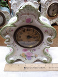 Vtg Gilbert Porcelain Wind Up Alarm Mantle Bedroom Clock White Floral Ceramic