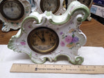 Vtg Gilbert Porcelain Wind Up Alarm Mantle Bedroom Clock White Floral Ceramic