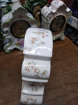 Vtg Colonial Porcelain Wind Up Alarm Mantle Bedroom Clock White Floral Ceramic