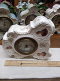 Vtg Colonial Porcelain Wind Up Alarm Mantle Bedroom Clock White Floral Ceramic