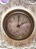 Vtg Porcelain Wind Up Alarm Mantle Bedroom Clock White Vining Floral Ceramic