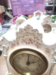 Vtg Porcelain Wind Up Alarm Mantle Bedroom Clock White Vining Floral Ceramic