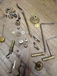 Vtg Mechanical Wind Up Clock Parts Lot Assortment Wind Keys Weights Pendulums