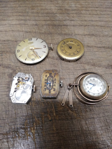 Vtg 5 Pc Mechanical Watch Parts Lot Waltham Aureoli Sussex Sirom Hampden 10K GF