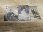 Vtg 3 Pc Civil War Era Tin Type Photograph Lot Woman Man Baby Family Posing