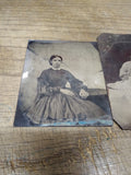 Vtg 3 Pc Civil War Era Tin Type Photograph Lot Woman Man Baby Family Posing