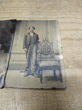 Vtg 3 Pc Civil War Era Tin Type Photograph Lot Woman Man Baby Family Posing