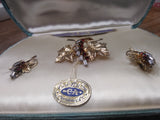 Vtg CA Carl Art Brooch & Earring Set 1/20 Gold Filled Red Clear Stones Orig Box!