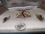Vtg CA Carl Art Brooch & Earring Set 1/20 Gold Filled Red Clear Stones Orig Box!