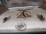 Vtg CA Carl Art Brooch & Earring Set 1/20 Gold Filled Red Clear Stones Orig Box!