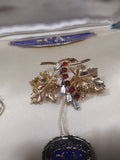 Vtg CA Carl Art Brooch & Earring Set 1/20 Gold Filled Red Clear Stones Orig Box!