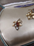 Vtg CA Carl Art Brooch & Earring Set 1/20 Gold Filled Red Clear Stones Orig Box!