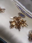 Vtg CA Carl Art Brooch & Earring Set 1/20 Gold Filled Red Clear Stones Orig Box!