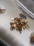 Vtg CA Carl Art Brooch & Earring Set 1/20 Gold Filled Red Clear Stones Orig Box!