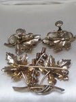 Vtg CA Carl Art Brooch & Earring Set 1/20 Gold Filled Red Clear Stones Orig Box!
