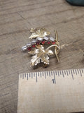 Vtg CA Carl Art Brooch & Earring Set 1/20 Gold Filled Red Clear Stones Orig Box!