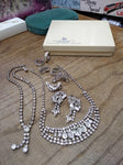 Vtg 6 Piece Rhinestone Necklace and Earring Lot with 2 x Warner Earrings and Box