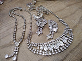 Vtg 6 Piece Rhinestone Necklace and Earring Lot with 2 x Warner Earrings and Box