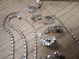 Vtg 6 Piece Rhinestone Necklace and Earring Lot with 2 x Warner Earrings and Box