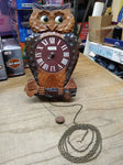Vtg Tezuka Poppo Mechanical Hand Carved Wooden Owl Wall Clock Moving Eyes Japan