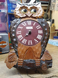 Vtg Tezuka Poppo Mechanical Hand Carved Wooden Owl Wall Clock Moving Eyes Japan