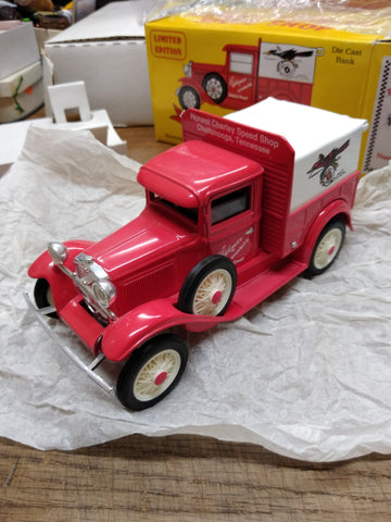 Vtg Honest Charlie Speed Shop Die Cast Red 1931 Ford Truck Coin Bank 1/25 w/Box!