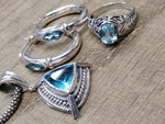 3 Pc 925 Jewelry Lot Aquamarine Topaz? 15" Pendant Necklace Sz 10 Ring Earrings!