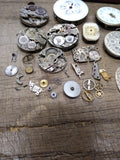 Vtg 35+ Pc Watch Parts Repair Lot Elgin Bulova Trinity Riviera Dials Movements