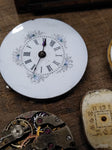 Vtg 35+ Pc Watch Parts Repair Lot Elgin Bulova Trinity Riviera Dials Movements