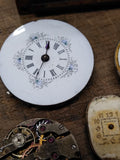 Vtg 35+ Pc Watch Parts Repair Lot Elgin Bulova Trinity Riviera Dials Movements