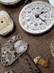 Vtg 35+ Pc Watch Parts Repair Lot Elgin Bulova Trinity Riviera Dials Movements