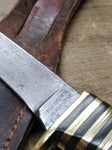 Vtg York Cutlery Fixed Blade Knife Solingen Germany Brass Ring Handle w/Sheath!