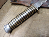 Vtg York Cutlery Fixed Blade Knife Solingen Germany Brass Ring Handle w/Sheath!