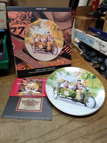 Vtg Harley Davidson Motorcycle Road Trip Collectors Plate 1995 Great Times w/Box