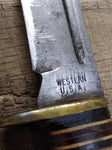 Vtg Western Fixed 3.75 Inch Blade Hunting Knife Bone 4 Inch Handle