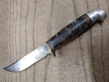 Vtg Western Boulder Colo Hunting Knife Stacked Leather Handle Fixed 4.5" Blade