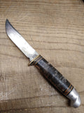 Vtg Western Boulder Colo Hunting Knife Stacked Leather Handle Fixed 4.5" Blade