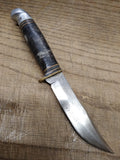 Vtg Western Boulder Colo Hunting Knife Stacked Leather Handle Fixed 4.5" Blade