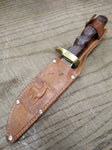 Vtg Indian Ridge Sheffield Fixed Blade Hunting Knife Wood Handle Leather Sheath