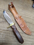 Vtg Indian Ridge Sheffield Fixed Blade Hunting Knife Wood Handle Leather Sheath