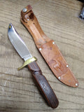 Vtg Indian Ridge Sheffield Fixed Blade Hunting Knife Wood Handle Leather Sheath