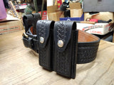 Roys Leather Goods Gun Belt Tex Shoemaker 2 Double Mag Pouch Basketweave Size 36