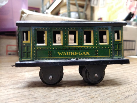 Vtg Bings Miniature Railroad System Waukegan Tin Coach Car Passenger Train Nice!