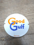Vtg 1950's Good Gulf Bennett Gasoline Pump 3.50" Round Curved Glass Panel Orig.