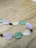 Vtg Hand Carved Leaves Green and Lavender Jade White Quartz 17" Necklace 14K GF