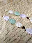 Vtg Hand Carved Leaves Green and Lavender Jade White Quartz 17" Necklace 14K GF